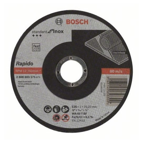 Bosch Darabolótárcsa, egyenes, Standard for Inox – Rapido WA 60 T BF, 125 mm, 22,23 mm, 1,0 mm