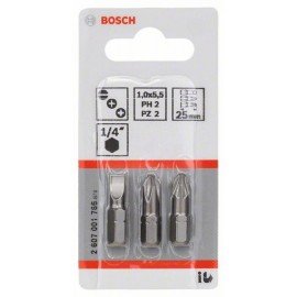 Bosch 3 részes csavarbit készlet, extra kemény (többféle) S 1,0x5,5; PH2; PZ2; 25 mm