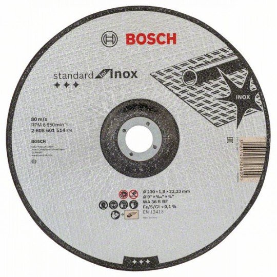 Bosch Darabolótárcsa, hajlított, Standard for Inox WA 36 R BF, 230 mm, 22,23 mm, 1,9 mm