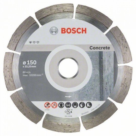 Bosch Gyémánt darabolótárcsa, Standard for Concrete kivitel 150 x 22,23 x 2 x 10 mm